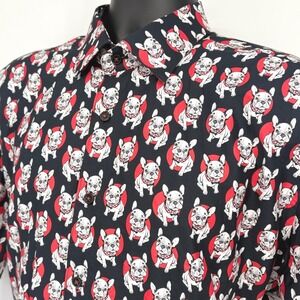 Maceoo Paris Galileo‎ Puppy Black French Bulldog Button Up Shirt Men's XL